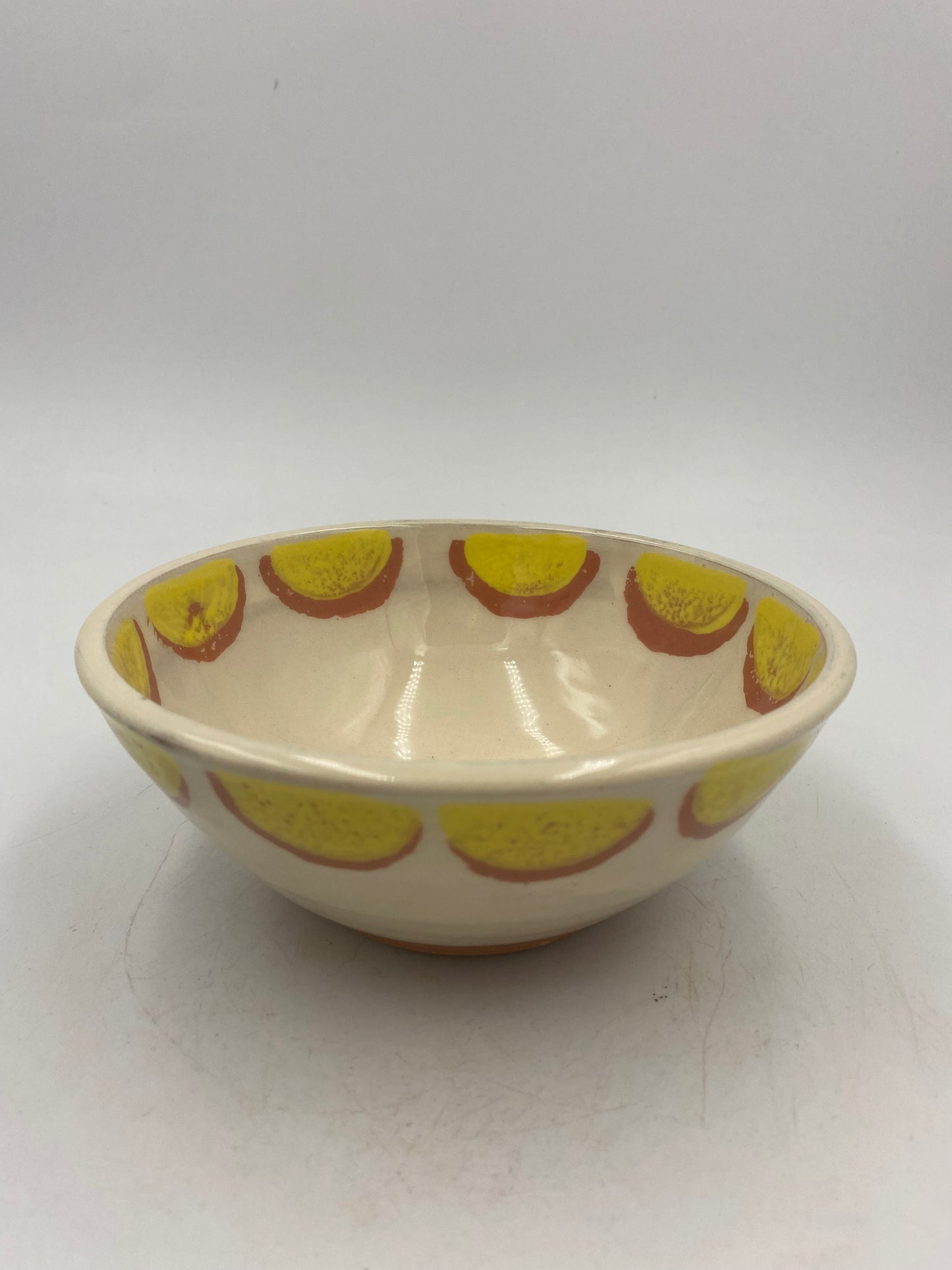 Cereal Bowl, yellow and coral half moons